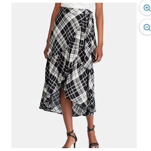 Lauren Ralph Lauren black and white linen blend faux wrap skirt
